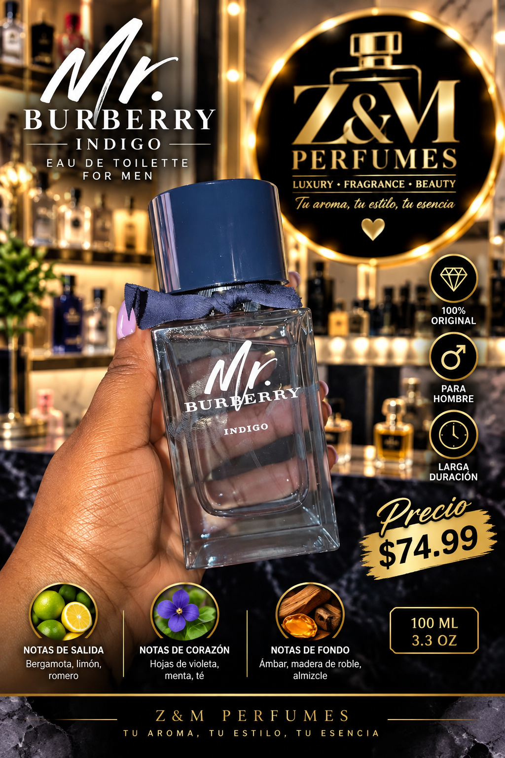 💙 Mr. Burberry Indigo — Burberry
Eau de Toilette para hombre | 100 ml / 3.3 oz